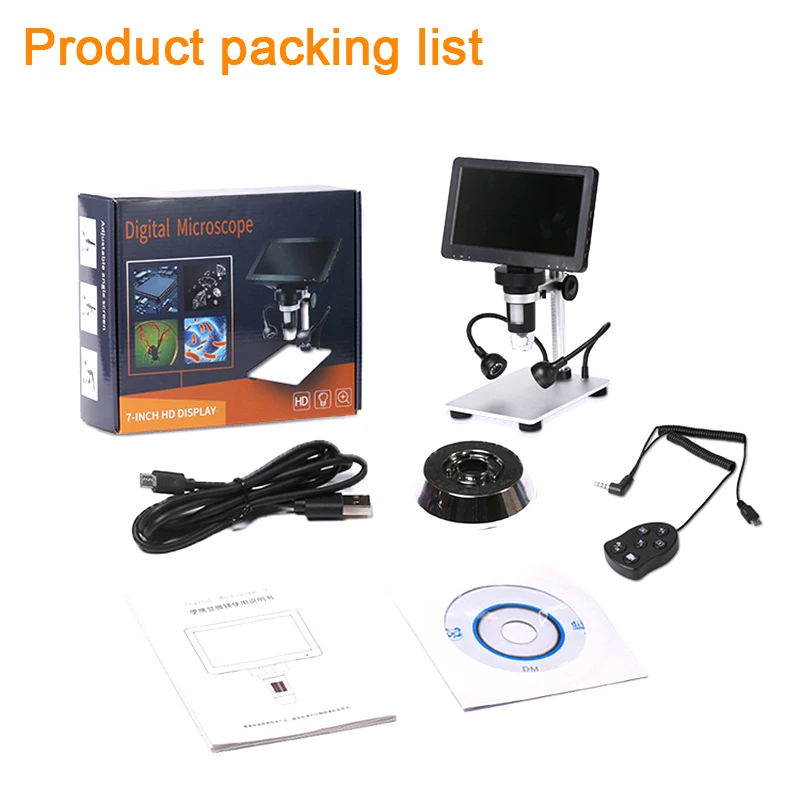 Portable USB HD LCD display digital microscope 8 LEDs with external 2 LED light source