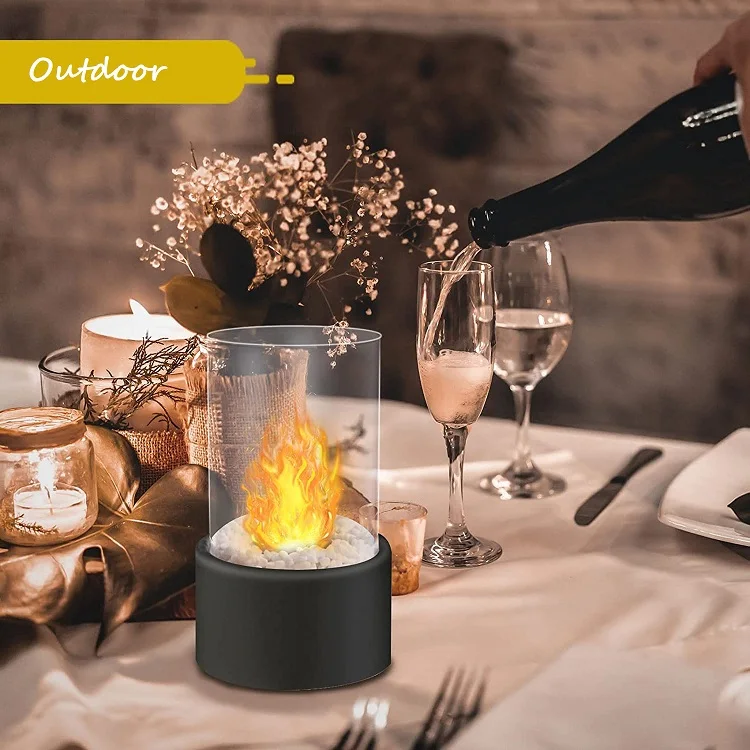 Tabletop Fireplace Outdoor Heaters Ethanol Burner Glass Smokeless Portable Mini Fire Pit Freestanding Bio Ethanol Golden Modern