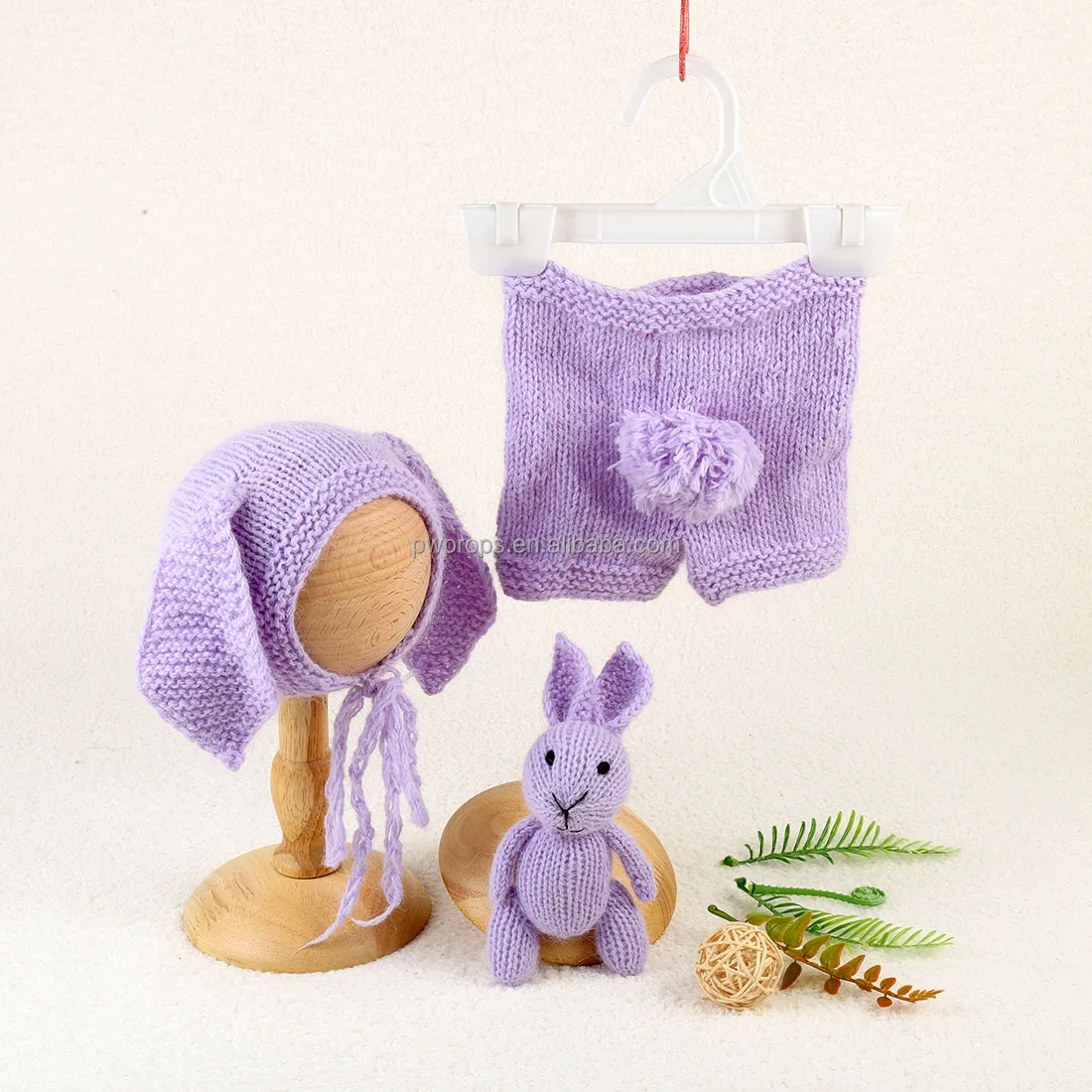 Newborn Photography Props Angola Clothes Knit Fuzzy Bunny Hat And Pant Set Photo Shoot