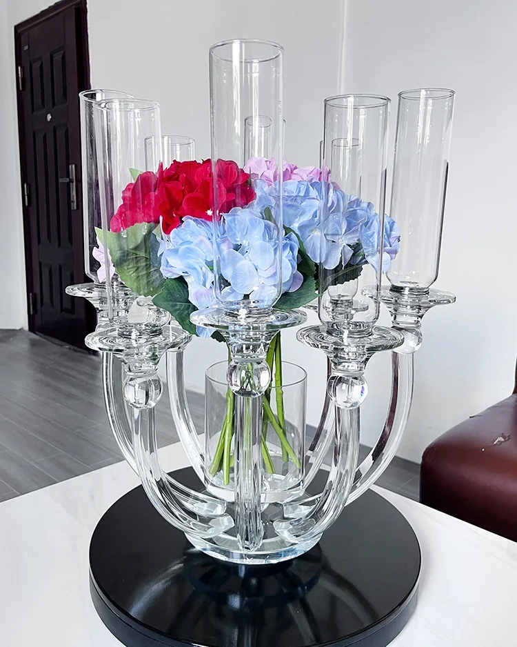 Wedding Centerpieces With Flowers And Light 8 Arms Crystal Clear Candelabra Hurricanes Candlesticks