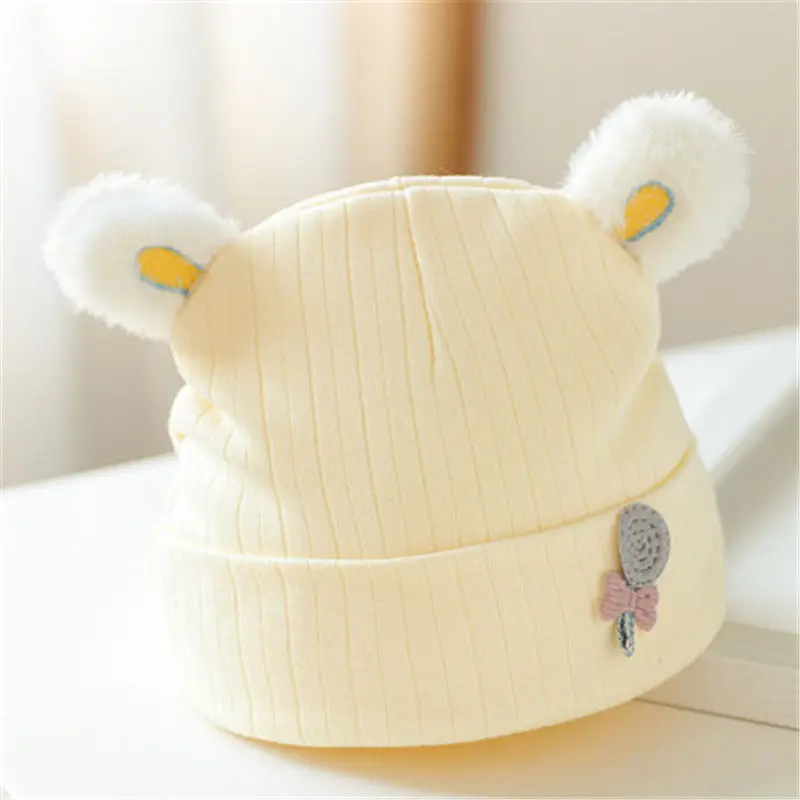 Wholesale Baby Cute Embroidery Style Beanie Hat Solid Color Style Cotton Fabric Newborn Baby Jacquard Hat