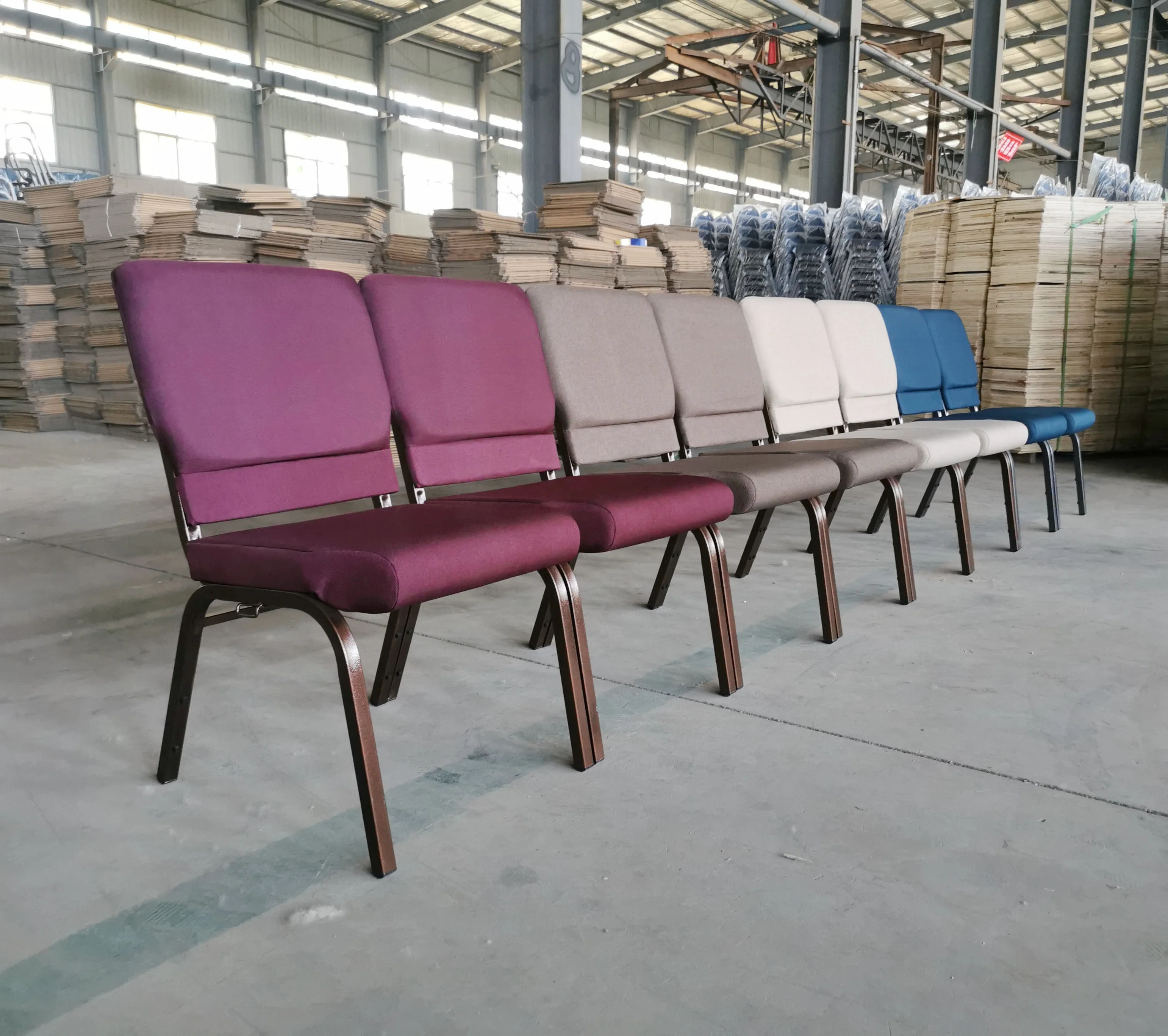 High Quality Indoor Furniture Hotel Theatre Chair Durable Fabric High Back Church Chairs