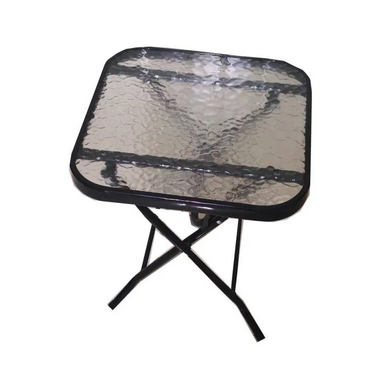 16inch Metal Frame Glass Top Patio Outdoor Folding Square Side Bistro Table