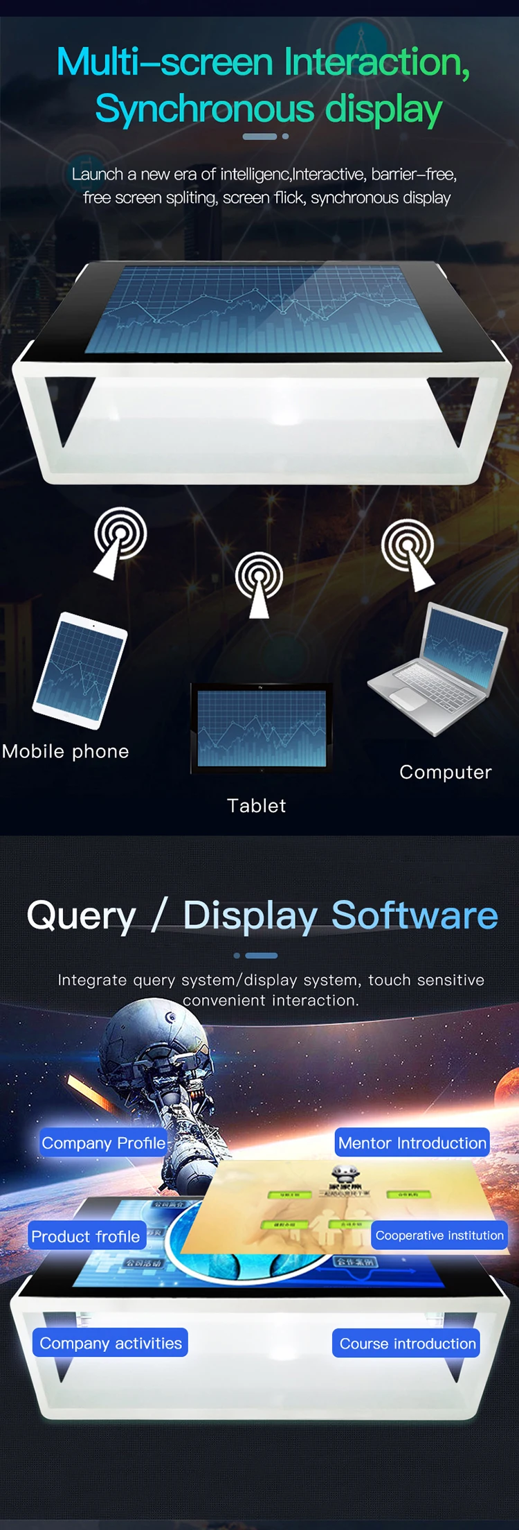 Indoor HD lcd screen smart computer all-in-one multi touch table