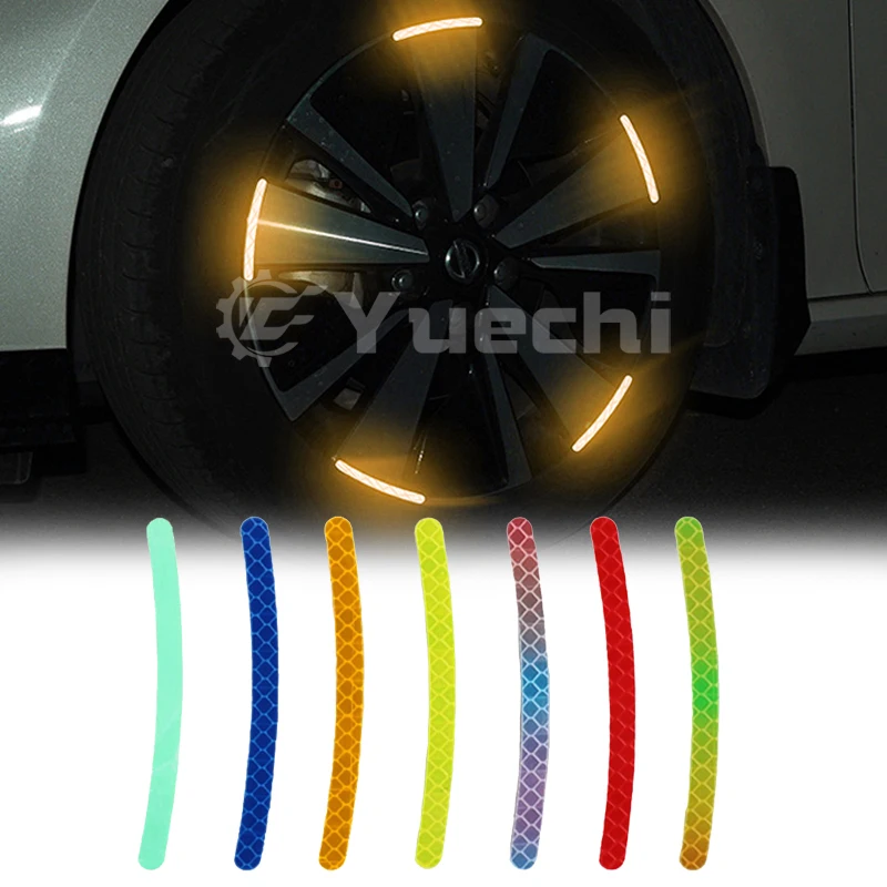 20pcs Car Wheel Hub Sticker High Reflective Stripe Tape For Car Motorcycle Night Driving Safety Luminous Universal Stickers