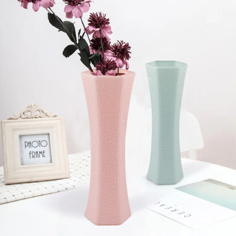 High Quality European Style Flower Vase for Office Table Decor,Geometric Plastic Artificial Flowers Arrangements Vases Crafts