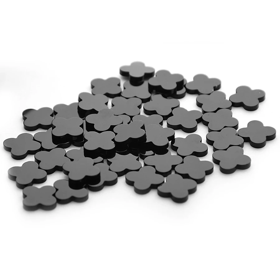 Natural Black Agate Cut Size Shape Wholesale High Quality Four Leaf Clover Double Sided Flat Loose Gemstones Black Agate