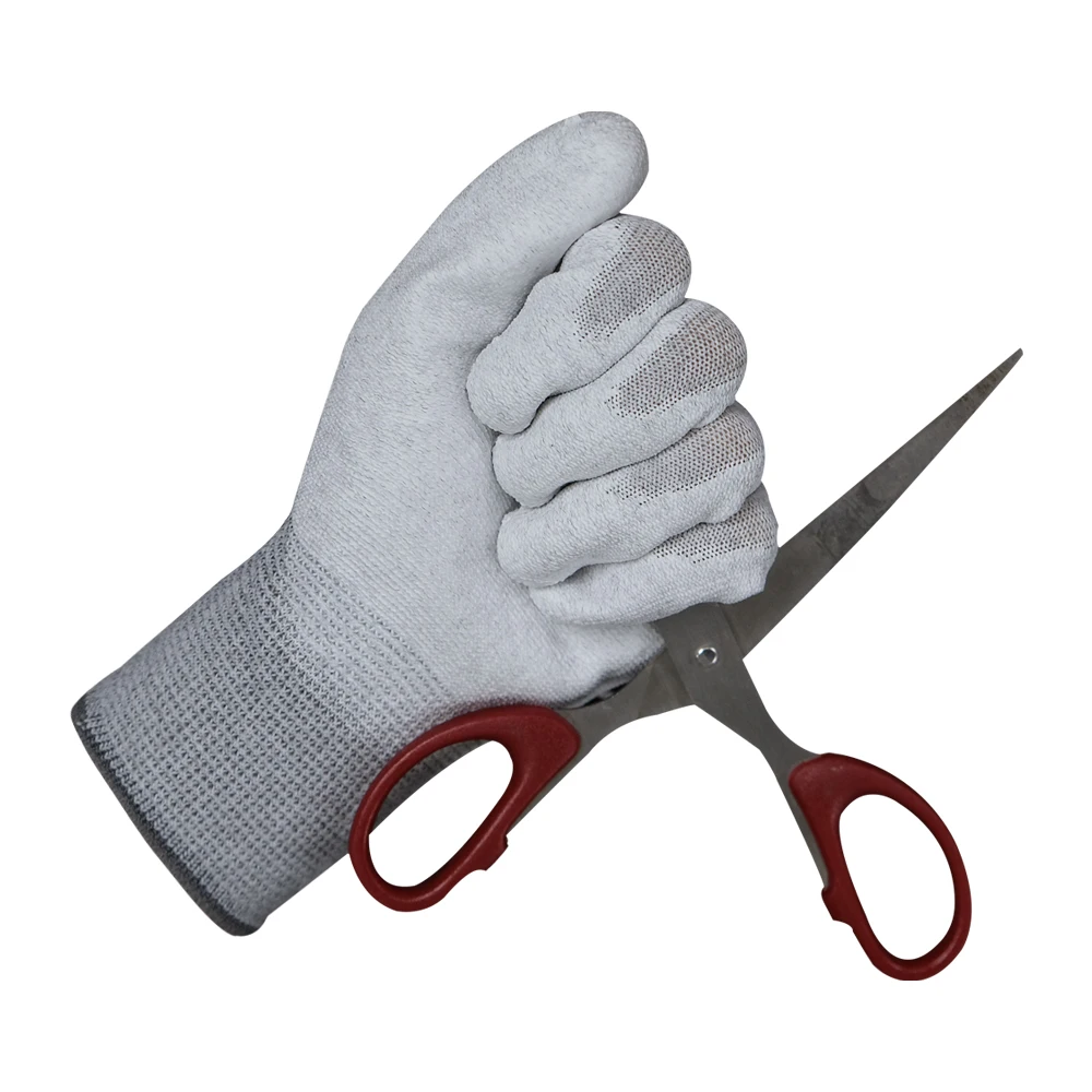 China Wholesale High Quality Stable Esd Carbon Fiber Pu Coated Palm Fit Safety Working Gloves for Industry