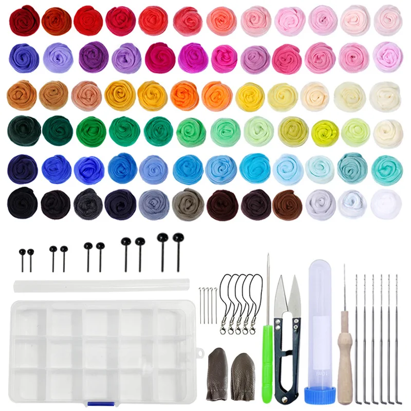 72 colors wool needle felt kit with tools, needle felting kit wool for animal toys , Felting Kits for Beginners