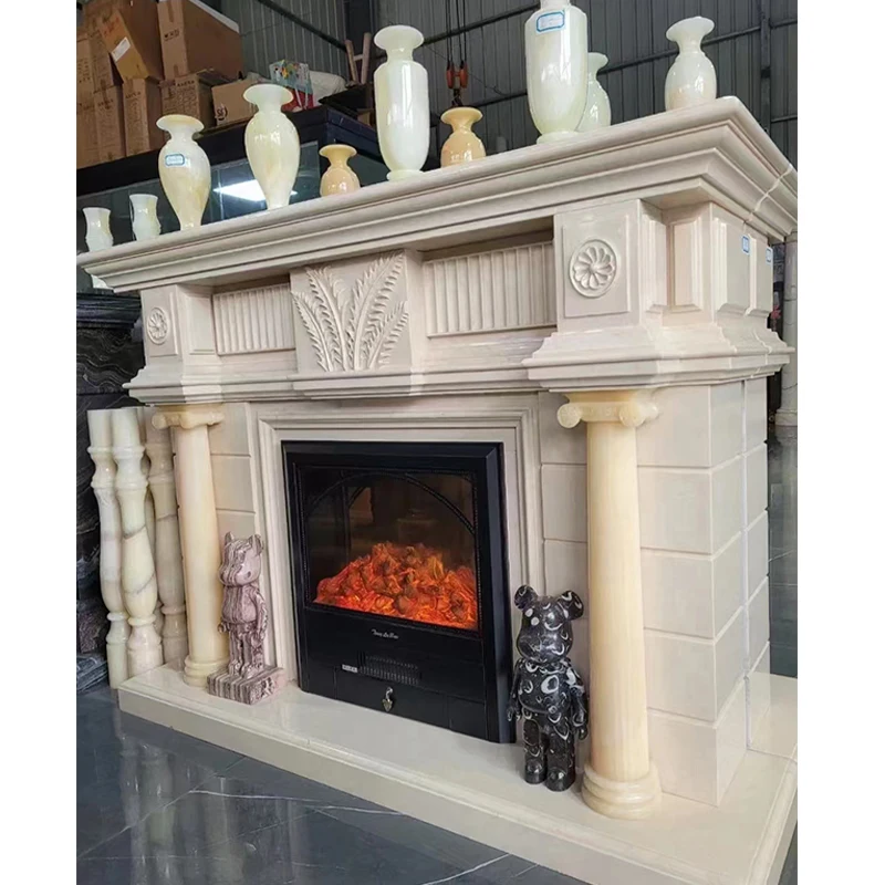 good quality Interior Marble Fireplace Mantel Surround Decoration White Marble Fireplace Mantel