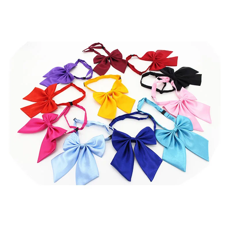 Solid Women feather Blue Bow Tie Girl Student School Clerk Big Size Bowties Self Fabric Straps