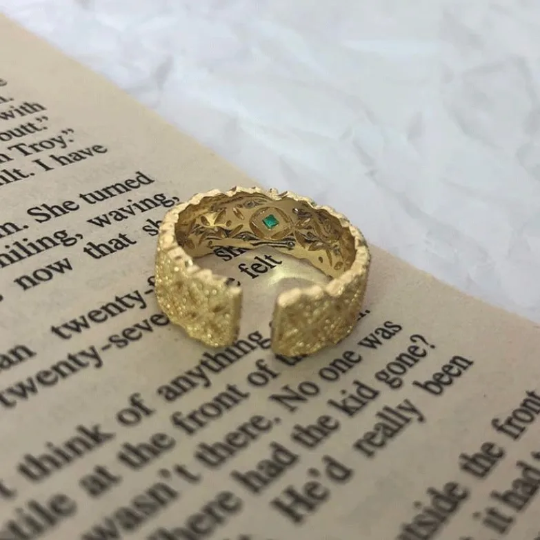 empire style jewelry 925 sterling silver gold plated emerald green s925 anillos de plata adjustable band rings for young