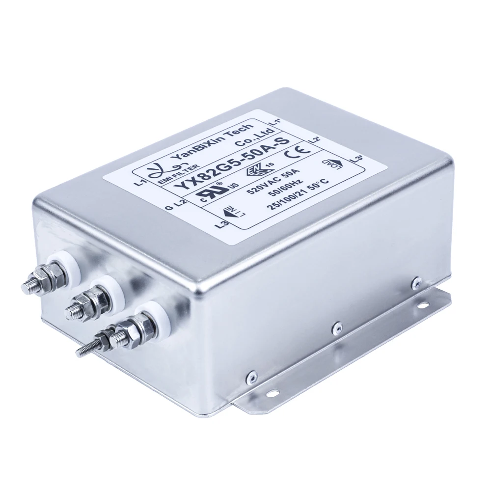 Фильтр силовой линии высокого тока 50А, 3-фазный 3-проводный фильтр для частотных преобразователей