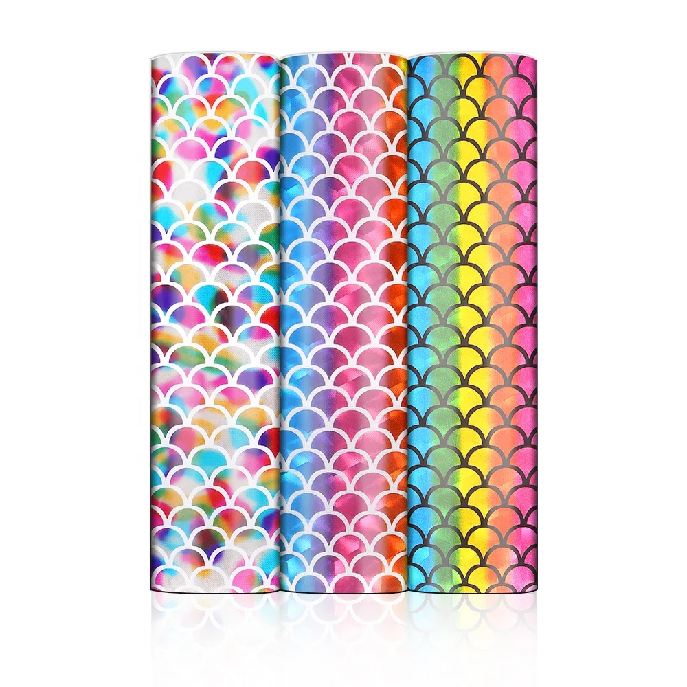 10inx10Yard Rolls For Clothing T-Shirts Colorful Mermaid Printing HTV Vinyl PU Pattern Heat Transfer Vinyl