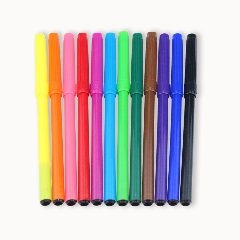 Promotional ventilated simple slim water color pencils felt tip pen washable marker for kids drawing sketching