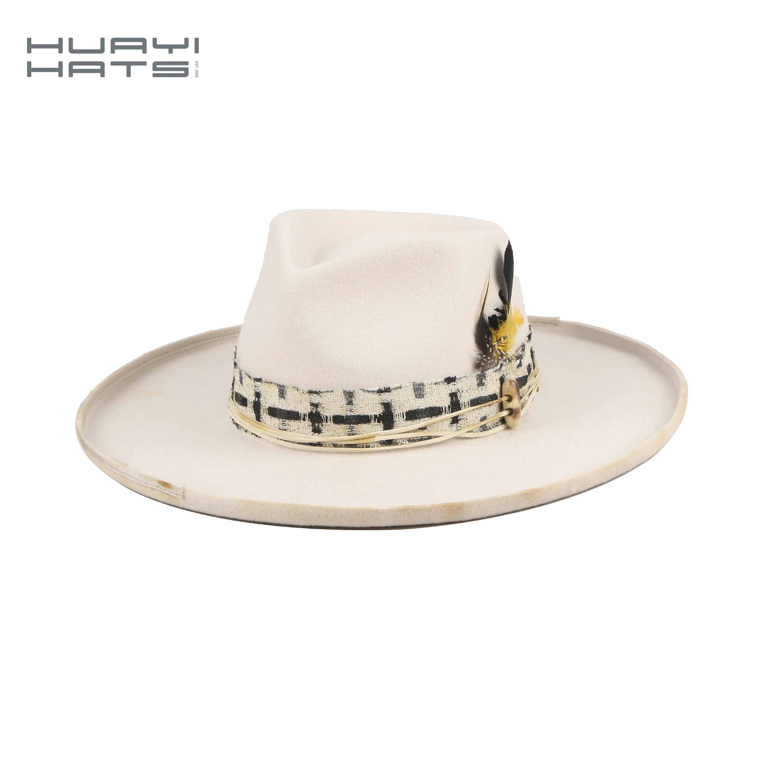 HUAYI мужская фетровая Федора из шерсти Индианы Джонс на заказ, шляпа с ремешком, аксессуар, шляпа с широкими полями