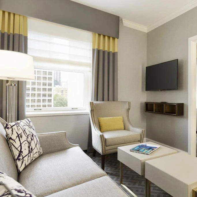 New Fashion Design High Quality Polyester CustomizedHotel Remote Control Smart Blackout Curtain Hotel Double Layer Drapes