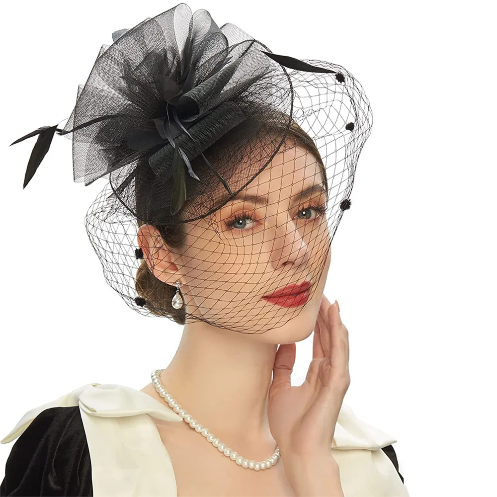 HZO-23019 Fascinators Hat Flower Mesh Ribbons Feathers Tea Party Headwear for Girls and Women