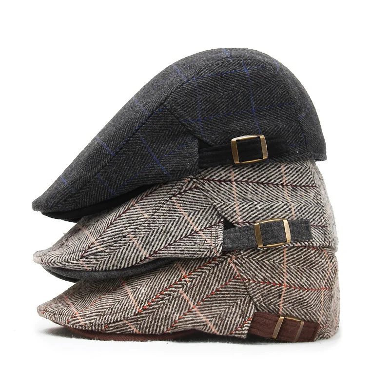 Custom Colors Fashion Accessories Painter Casquette Peaked Winter Woolen Party Hat Elderly Men Boina Plaid Gentleman Be