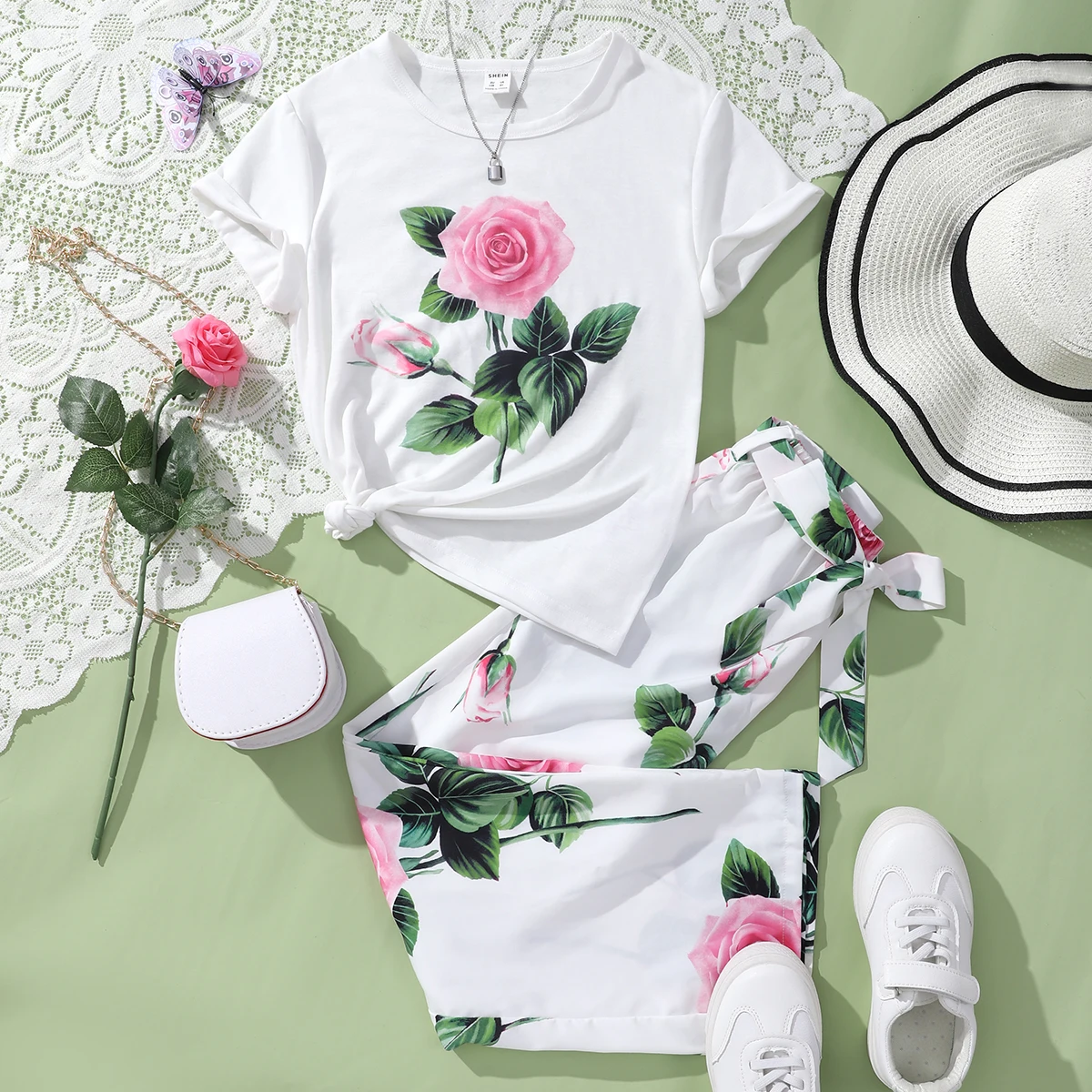 2021 New Kids Clothing Children Baby Clothes Set Kids Shorts Children Girls T Shirt Dresses Grey Wit Flower Quantity Doll Summer