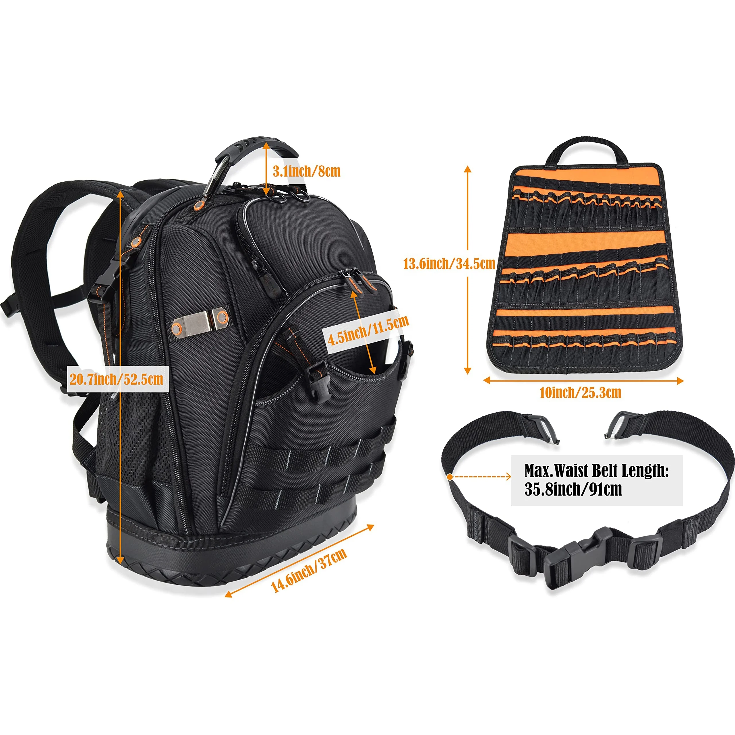 Large Men 77-Pockets HVAC Technician Rolling Tool Kit Bags Heavy Duty Electrician Portable Tool Backpack with Foam EVA