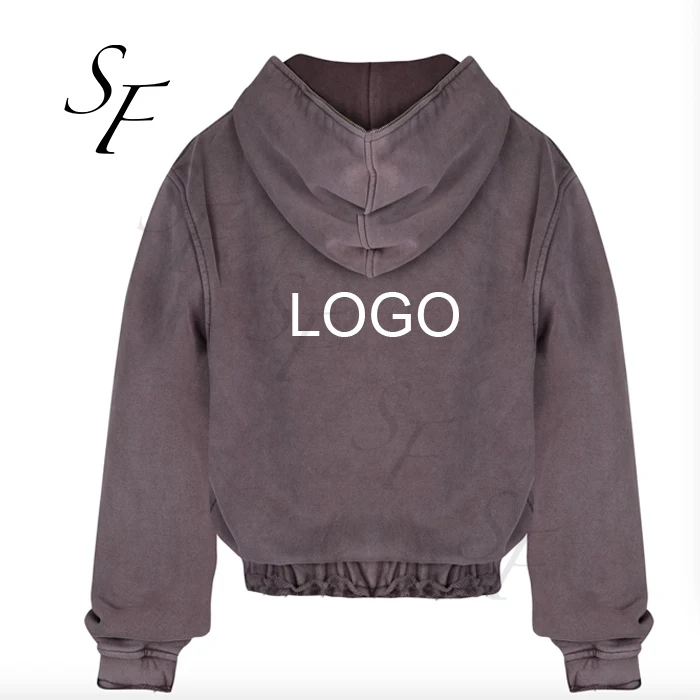 Star Fashion High Quality Custom Women Cropped Zip Up Hoodie Jogger Pants Two Pieces Set Acid Washed Drop Shoulder Sweatsuit Set