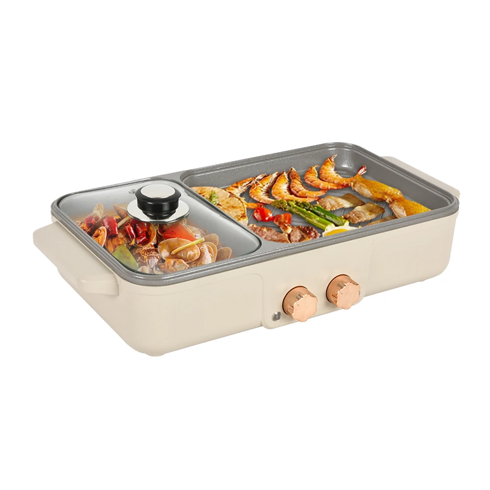 Aluminium cookware 3 in 1 electric smokeless non stick grill and hot pot