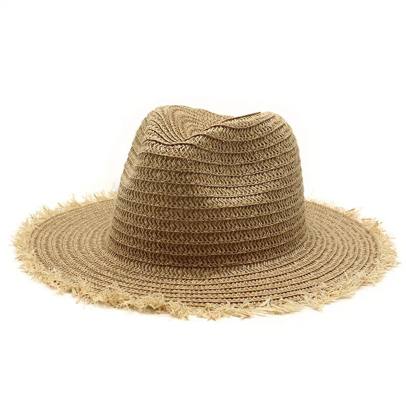 Wholesale Beach Hats For Women Summer Sun Hat Distressed Brim Paper Straw Boater Hat Fedora