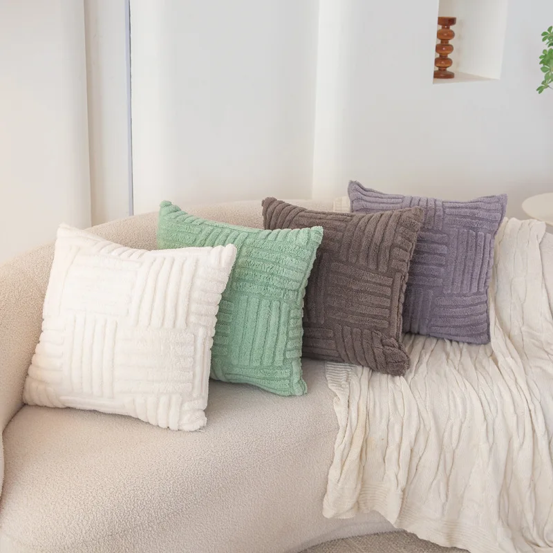 Tafu velvet pillowcase, three-dimensional plush office sofa, waist support, headboard, striped cushion cover wholesale