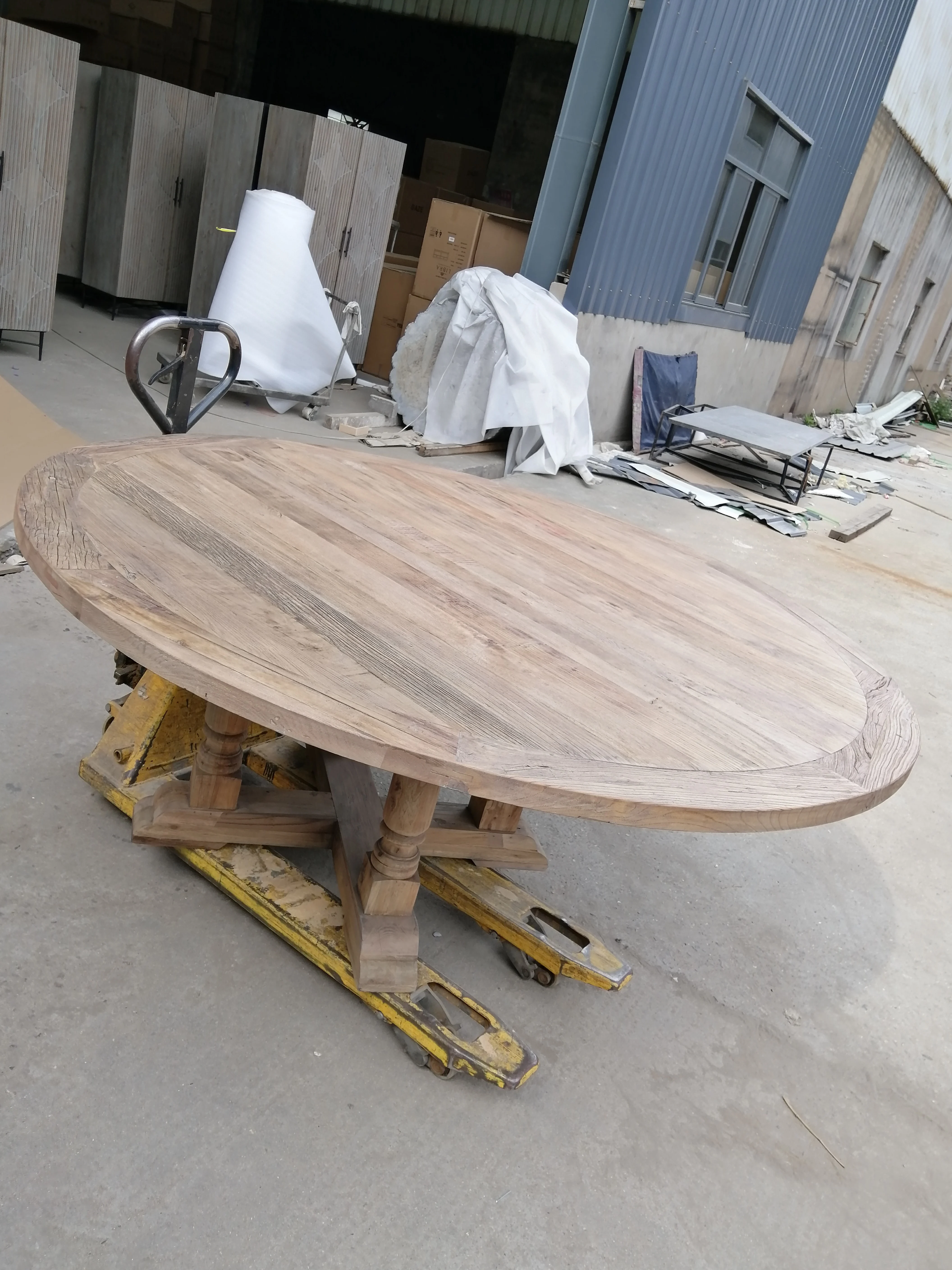 KVJ-7245 antique weathered round recycled elm wood 10 seater dining table