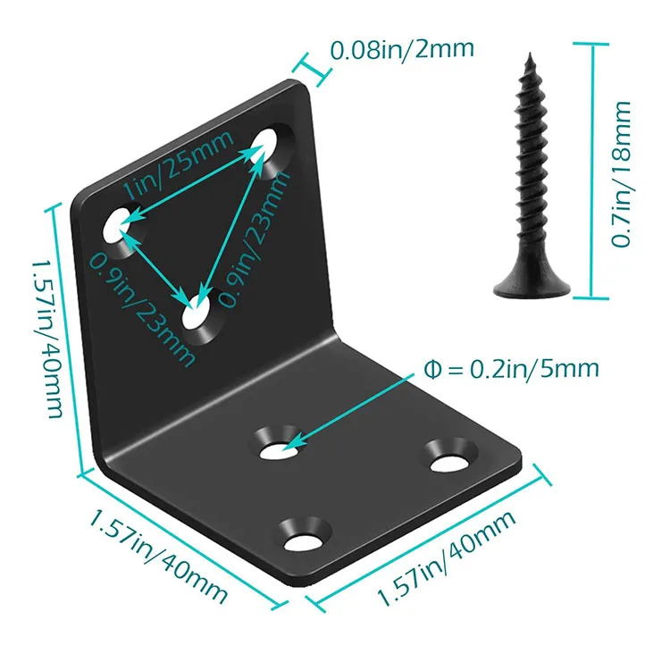 Metal Corner Braces, 2in L Brackets for Wood, 90 Degree Heavy Duty Wide Corner Black Metal Corner Bracket