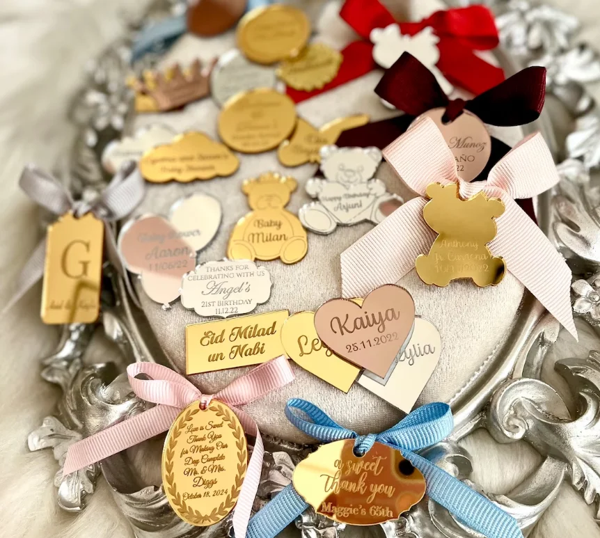 Acrylic Tags for Party Favors Gifts Chocolates Bonbonniere Candles Baptism Birthday Engagement wedding kitchen tea Baby shower