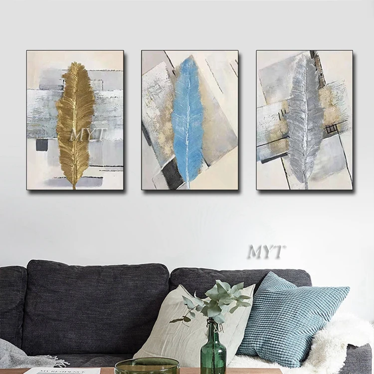 Modern Abstract Art Oil Painting 3 Panel Canvas Feather Paintings Picture Wall Decor