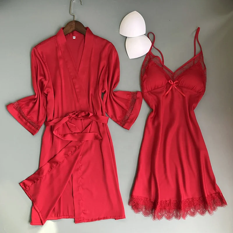 two pieces long sleepwear long dress V-collar sleep dress with gown nightties