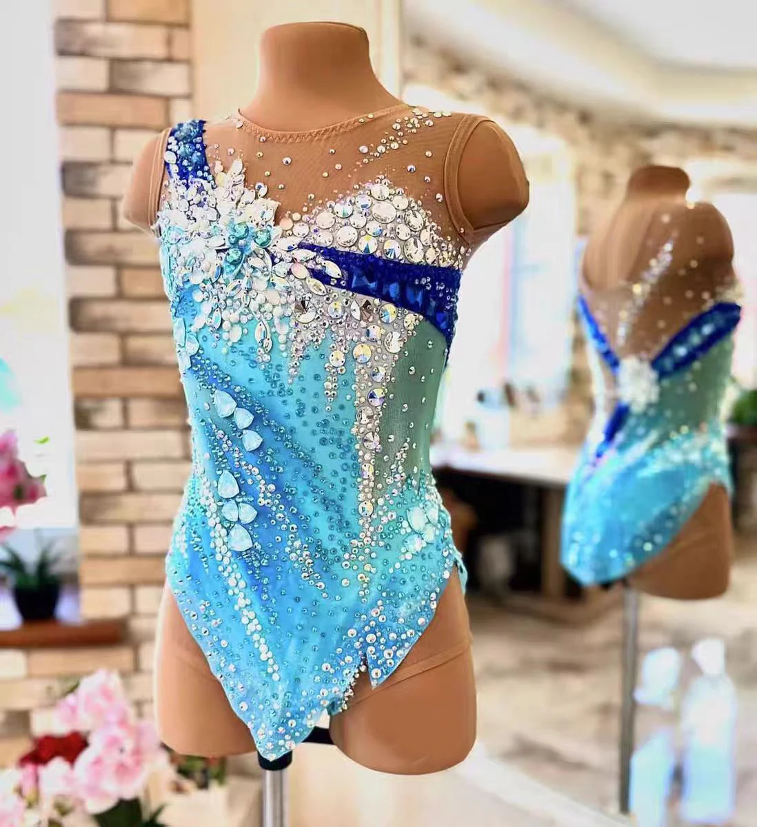 Rhythmic Gymnastics Leotards Red Mesh Girl Competition Performance