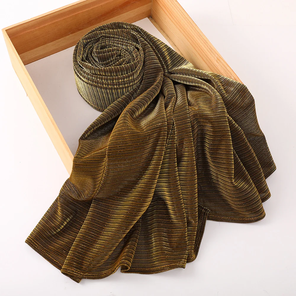 TMF-8R039  Hot Selling Luxury Polyester Gold And Silver Silk Scarf Shimmer Plain Color Breathable Shawl for Muslim Women