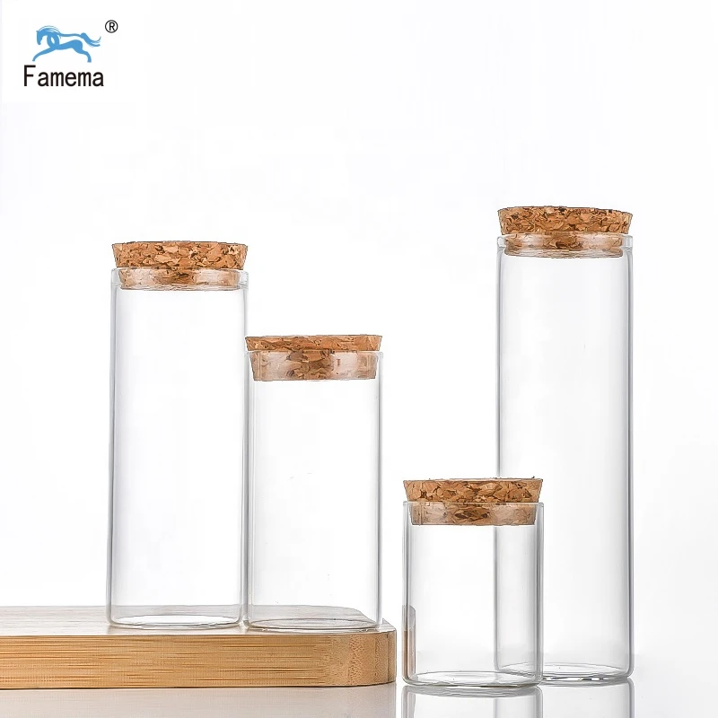 Transparent Glass Test Tube Vials Jars Synthetic Cork Bottle Stopper 50ml 60ml 80ml 90ml 100ml 150ml Glass Bottle with Cork