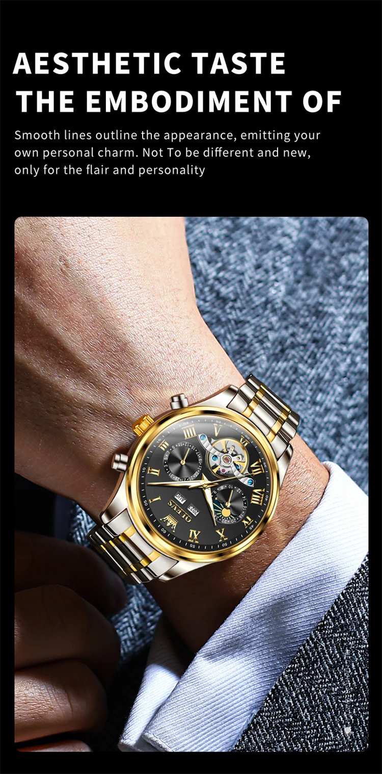 OLEVS 7005 classic dongguan men mechanical watch original Stainless steel band Waterproof automatic storage Casual watch design