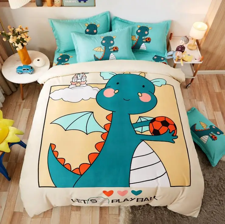 Cartoon light luxury students 1.8m bed full cotton wool in autumn and winter thickening four-piece set baby bedding set