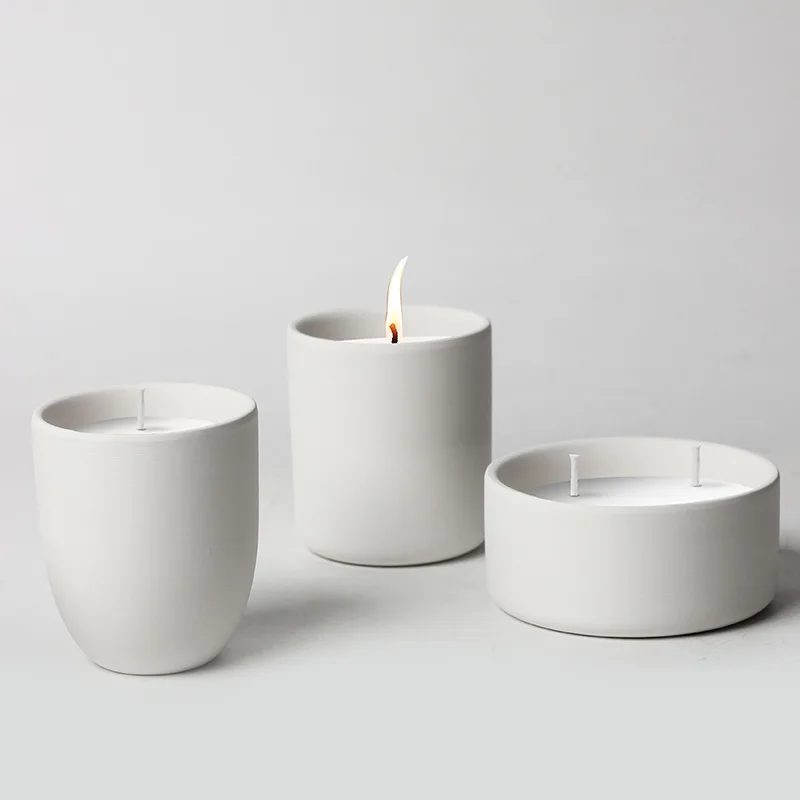 Empty matte white cylinder candle vessel ceramic candle jar