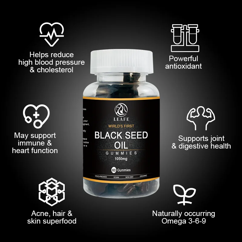 Customized Black Seed Oil Gummies Vegan Black Cumin Seed Oil and Honey Gummies For Hair Growth
