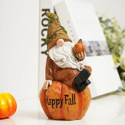 Garden Gnome Sitting on Pumpkin Statue Autumn Harvest Happy Fall Garden Gnome Statue Figurine