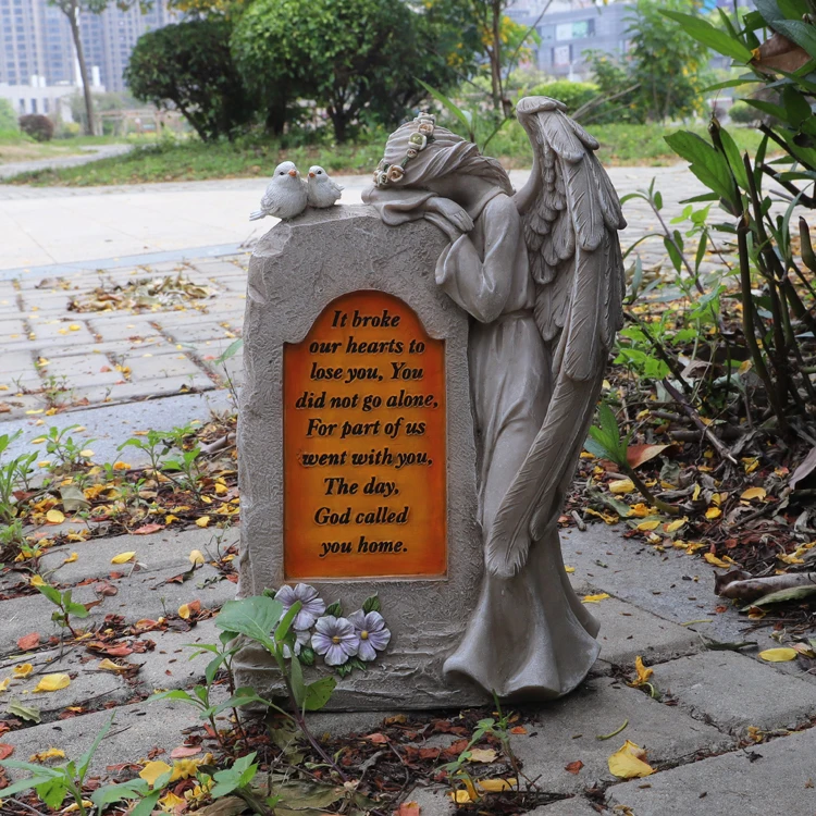 Hot selling handmade memorial grave ornaments, angel figurines statues and crying angel garden headstone,