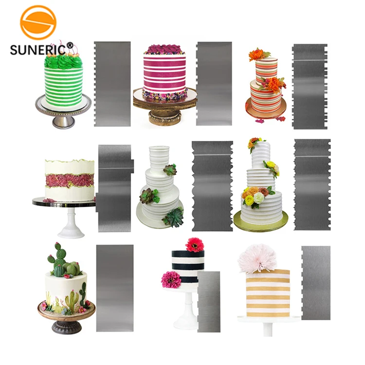 Double sided metal icing scraper 304 stainless steel cream comb smoother cake scrapers for decoration