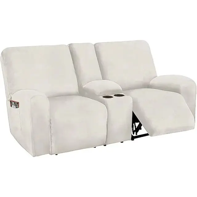 Reclining Love Seat with Middle Console Slipcover Velvet Stretch Loveseat Reclining Sofa Covers