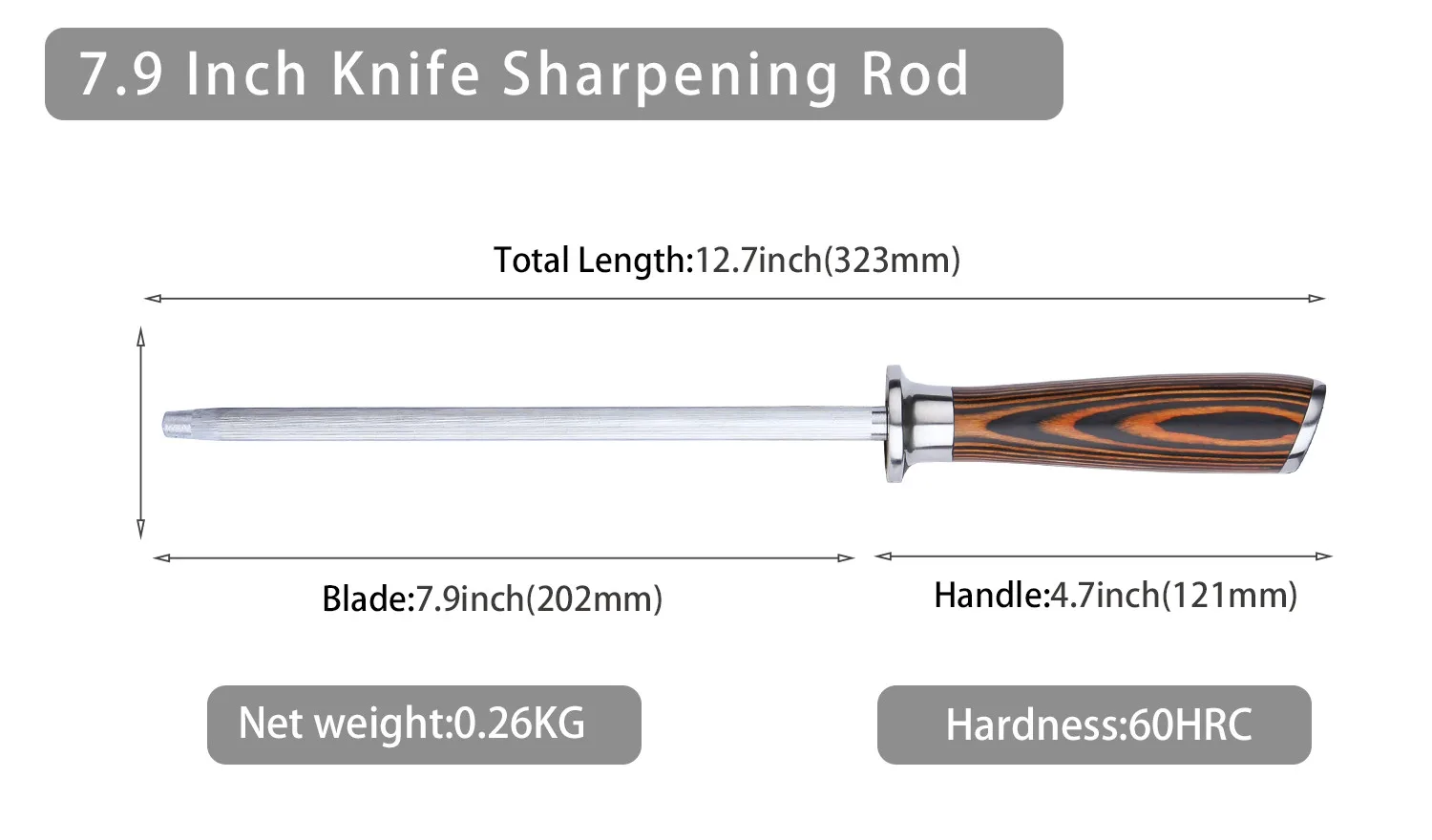 OEM New Style  Stainless Steel  8 Inch Knife Sharpening Rod With Black or Brown Pakka Wood Handle