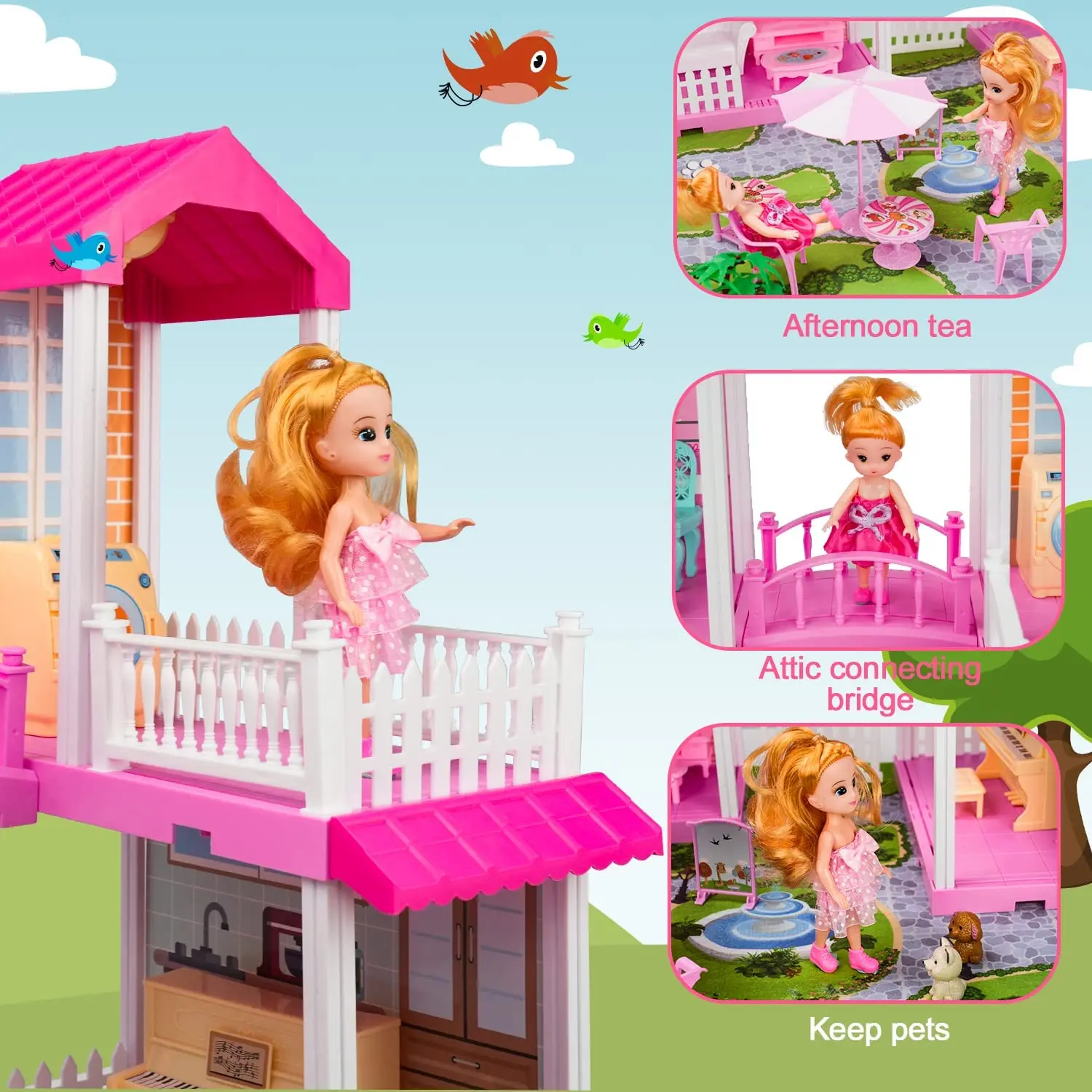 Girls Miniature Dollhouses DIY Funny Child Pretend Play Plastic Doll Houses Toys Indoor Playing with Accessories Furniture