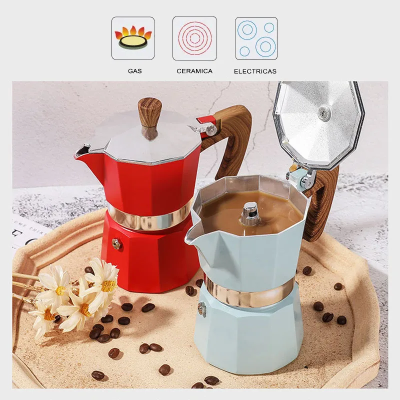 Custom Barista 6 Espresso Cup Personalized Aluminum Stovetop Italian Brewer Percolator Set Coffee Maker Moka Pot For Camping