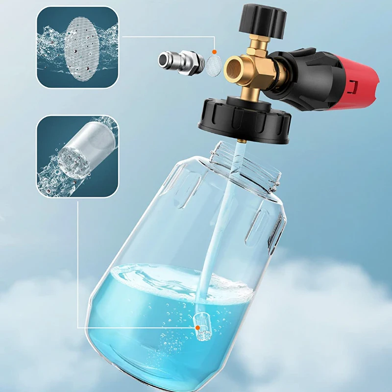 Foam Cannon For Pressure Washer Transparent Bottle Heavy Duty Quick Connect High Pressure Snow Foam Lance