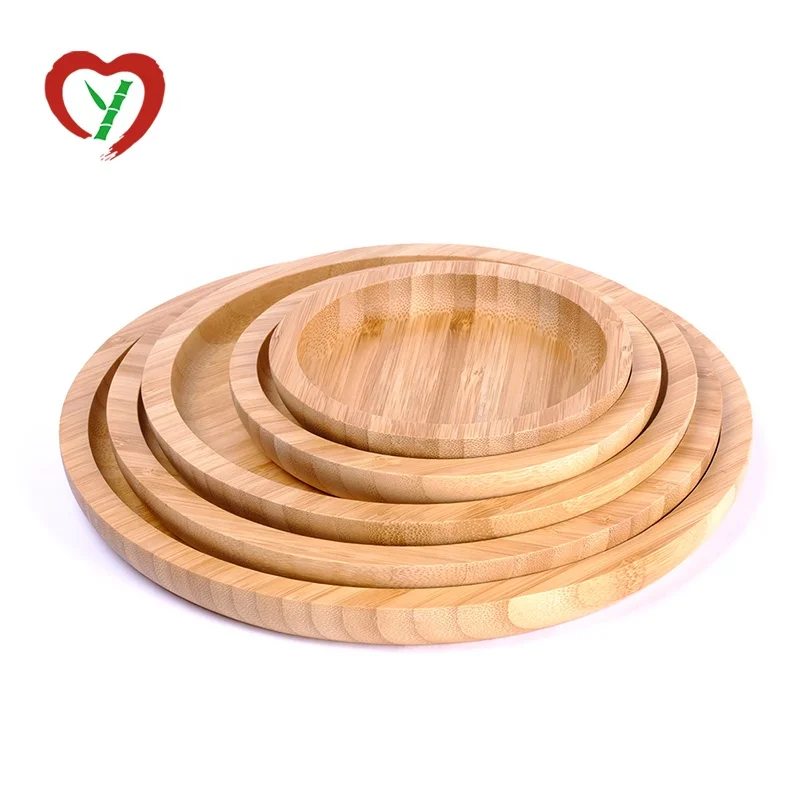 100% Composable Eco-Friendly Round Plate Bamboo Serving Tray For Pizza Food